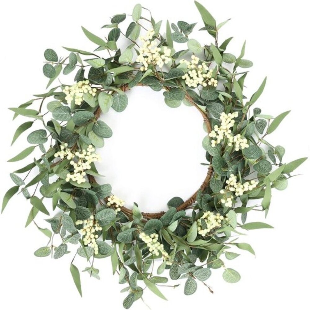 New 20Inch Eucalyptus Wreath for Front Door, Porch & Window or All-Season, Green - Picture 3 of 8